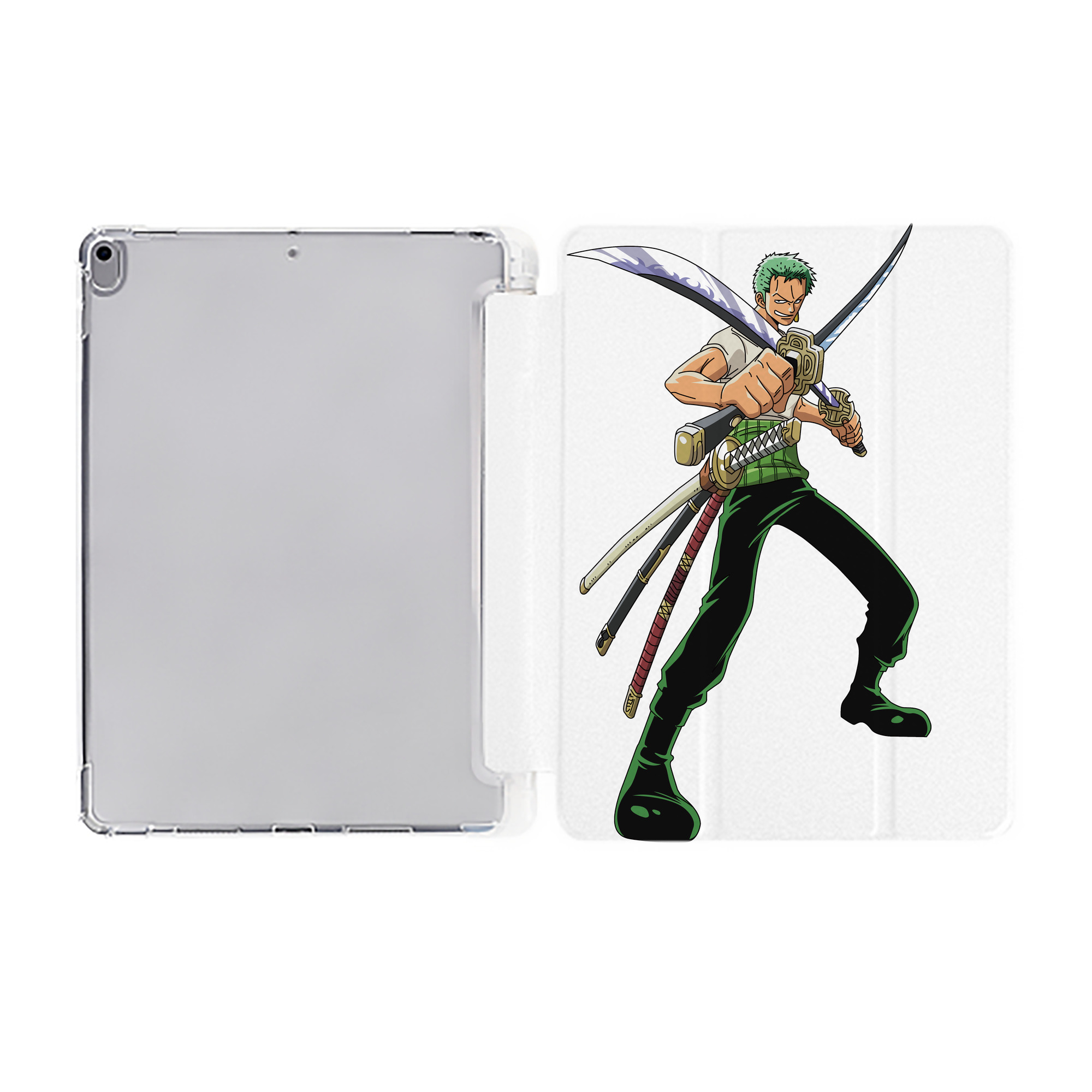 （画像用） ワンピース ロロノア・ゾロ ONE PIECE Roronoa Zoro IPad ケース ペン収納付き 三つ折りスタンド PUレザー×シリコン 対応機種9.5/10.5/10.9インチ